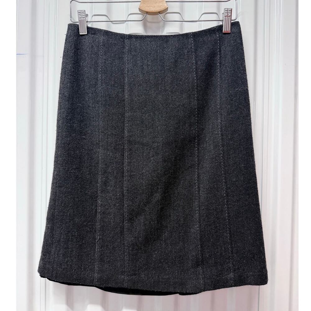 REBECCA TAYLOR charcoal gray wool flutter fishtail seamed pencil straight skirt